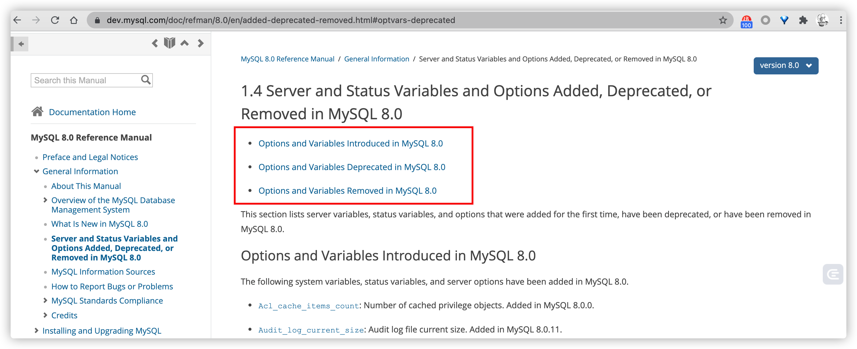 MySQL8.0 官网 移除清单